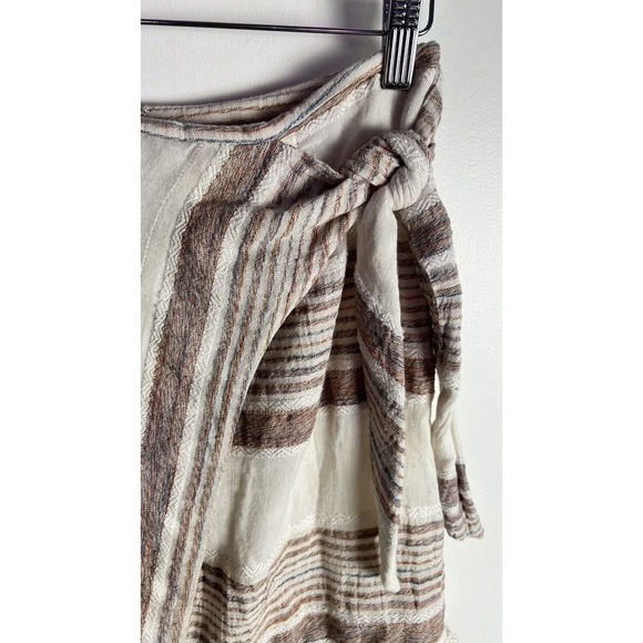 Anthropologie HOLDING HORSES Avery Faux Wrap Skirt Fringe Tie Side Beige Sz 0 - Picture 6 of 8